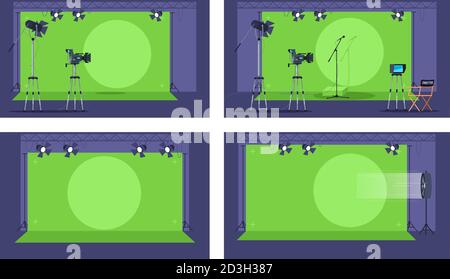 Green screen semi flat vector illustration set Stock Vector