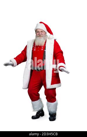 Santa Claus dancing, white background. Stock Photo