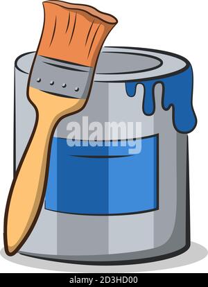 Cartoon Tools for Apartment Repairs, Blue Paint Can and Paint Brush. Vector Stock Vector