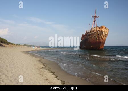 Dimitrios shipwreck near Gythio town in Southern Peloponnese , Greece Stock Photo