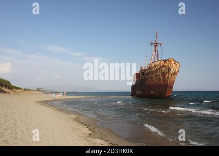 Dimitrios shipwreck near Gythio town in Southern Peloponnese , Greece Stock Photo