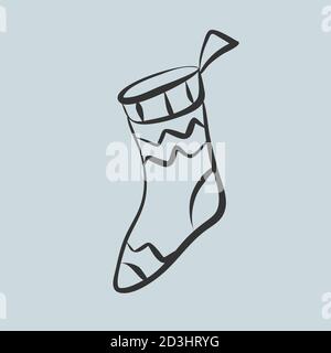 Icon of warm socks. Hand drawn sketch design. Flat cartoon style isolated on grey background Stock Vector