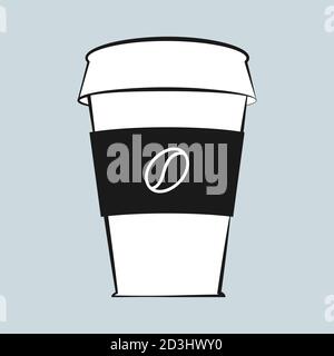 Paper cup of coffee icon, take away concept, flat sketch graphic style for web design projects. Stock Vector