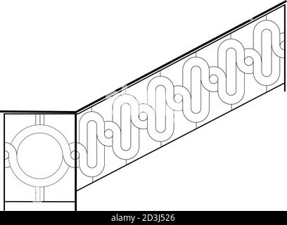 SKETCH of forged metal elements with antique ornaments. Artistic forging belongs to the category of handwork. curl on a white background. fence, stair Stock Vector