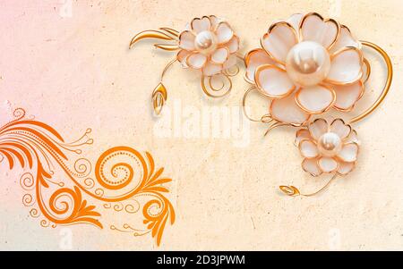 3D Wallpaper With Colorful Flower And Beautyful Background Stock Photo