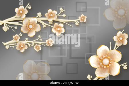 3d wallpaper design with ivory colour flower and black and white background  Stock Photo - Alamy