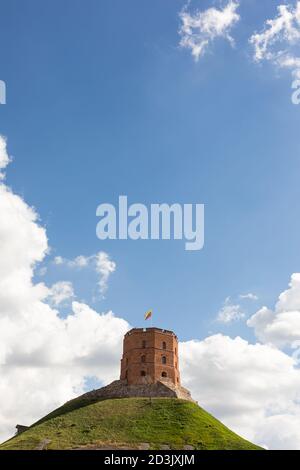 A view of the Gedinimas tower in 2020. A red tower on the hill. Stock Photo