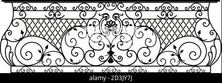 SKETCH of forged metal elements with antique ornaments. Artistic forging belongs to the category of handwork. set of decorative curl borders on white Stock Vector