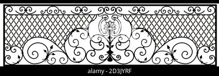SKETCH of forged metal elements with antique ornaments. Artistic forging belongs to the category of handwork. set of decorative curl borders on white Stock Vector