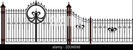 SKETCH of forged metal elements with antique ornaments. Artistic forging belongs to the category of handwork. curl on a white background. fence Stock Vector