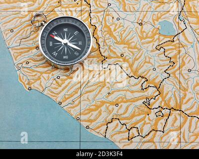 Compass on blank map copy space top view Stock Photo