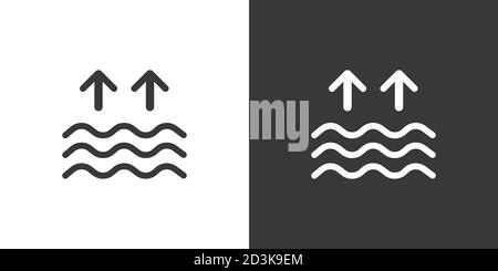 HIgh tides. Waves on the sea. Isolated icon on black and white background. Weather glyph vector illustration Stock Vector