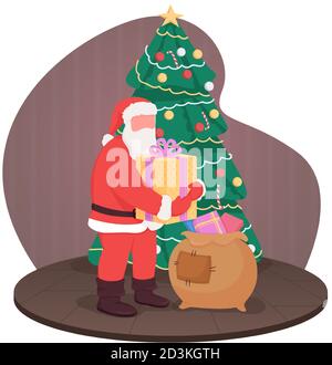 Santa claus with gifts 2D vector web banner, poster Stock Vector