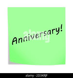 Anniversary post note reminder 3d illustration on white with clipping path Stock Photo