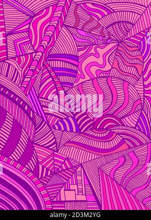Colorful abstract decorative background with geometric figures, with many detailed patterns, in plum pink colors. Stock Vector
