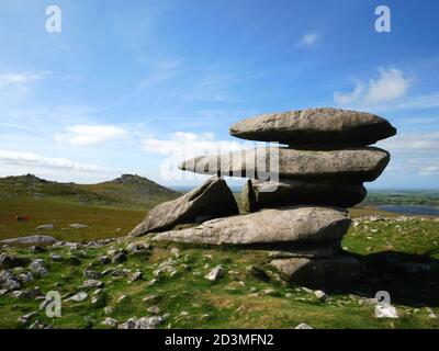 Showery Tor and Roughtor on Bodmin Moor, Cornwall. Stock Photo