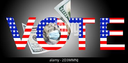 vote and dollar banknote on national flag background Stock Photo