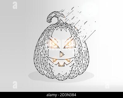 Halloween pumpkin abstract polygonal illustration. Pumpkin lantern made of lines and dots on a light background. Stock Vector