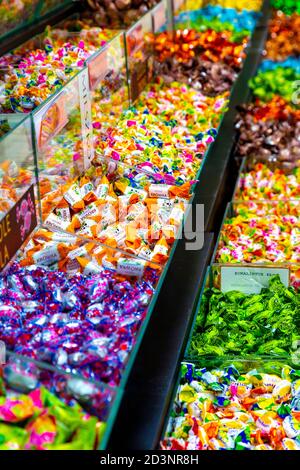 Selection of Polish pick 'n' mix candy and sweets, bulk confectionery at a supermarket Stock Photo