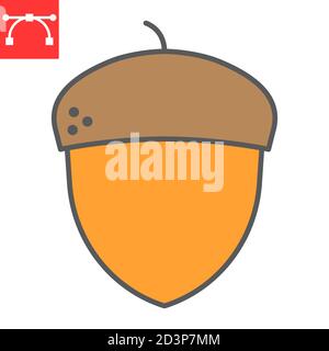 Acorn color line icon, thanksgiving and oak seed, oak nut sign vector graphics, editable stroke filled outline icon, eps 10. Stock Vector