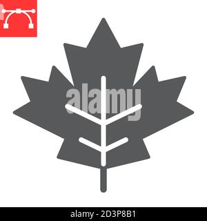 Maple leaf glyph icon, thanksgiving and nature, leaf sign vector graphics, editable stroke solid icon, eps 10. Stock Vector