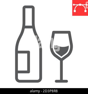 Wine line icon, thanksgiving and beverage, glass of wine sign vector graphics, editable stroke linear icon, eps 10. Stock Vector