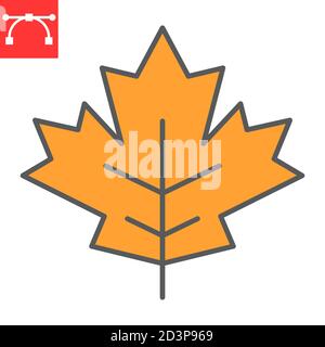 Maple leaf color line icon, thanksgiving and nature, leaf sign vector graphics, editable stroke filled outline icon, eps 10. Stock Vector