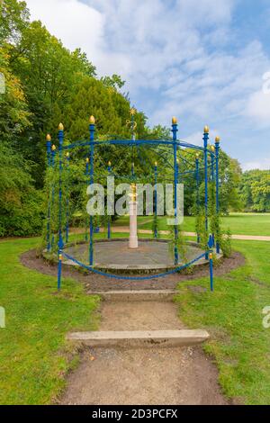 Rose arbour with golden bust of Henriette Sontag, Fürst Pückler palace and country park Branitz, Cottbus, Brandenburg, East Germany, Europe Stock Photo