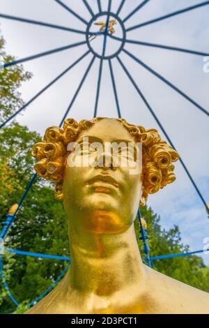 Golden bust of Henriette Sontag, Fürst Pückler palace and country park Branitz, Cottbus, Brandenburg, East Germany, Europe Stock Photo