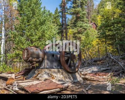 Pump, Old Maid Mine site, Dexter Creek Trail, Uncompahgre National Forest, Ouray, Colorado. Stock Photo