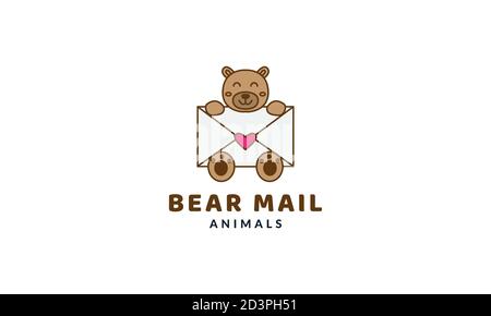 bear head with envelope cute cartoon logo vector  illustration Stock Vector