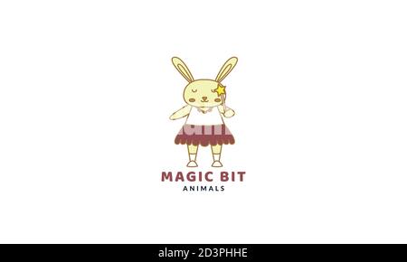 rabbit or bunny or pet as magician cute cartoon logo vector  illustration Stock Vector