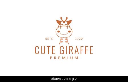 baby giraffe smile head line  cute cartoon logo vector  illustration Stock Vector