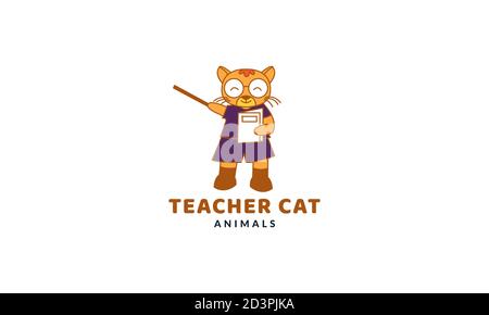 cat or kitty or kitten or pet as teacher cute cartoon  logo vector  illustration Stock Vector