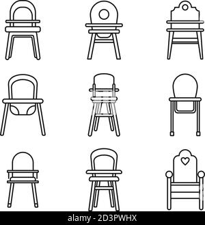 Dinner feeding chair icons set. Outline set of dinner feeding chair vector icons for web design isolated on white background Stock Vector
