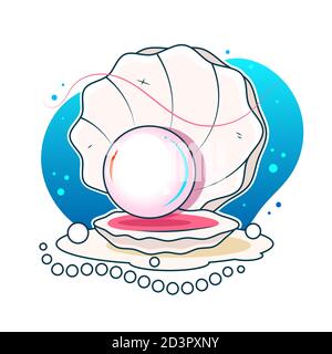 Vector illustration of a beautiful pearl in a shell Stock Vector