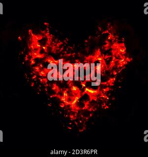 Burning heart, hot coals radiating in heart shape Stock Photo