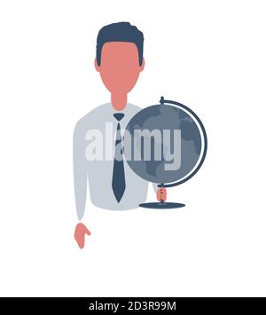 Businessman or clerk. Male character in trendy simple style with objects, flat vector illustration. Business concept. Isolated on background. Stock Vector