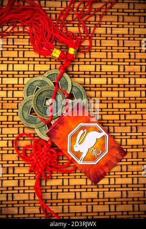 card of the Chinese horoscope sign of Rabbit Stock Photo