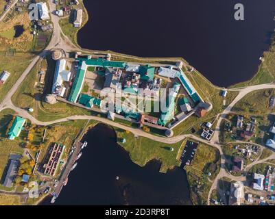 Bird's eye view of the Solovetsky Monastery and the village. Russia, Arkhangelsk region Stock Photo
