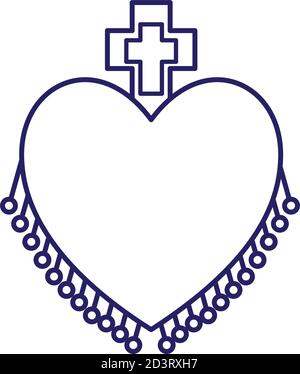 mexican heart with cross line style icon vector design Stock Vector