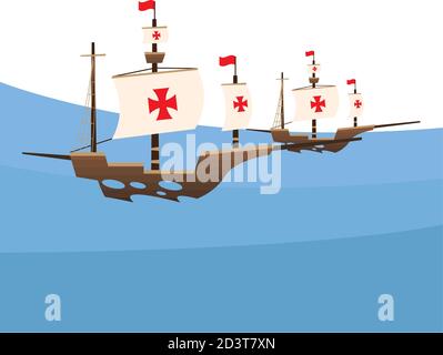 Christopher Columbus ships at the sea design of america and discovery theme Vector illustration Stock Vector