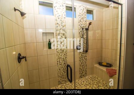 Modern Tile Shower With Two Shower Heads Stock Photo