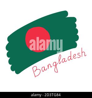 National flag of Bangladesh, vector illustration freehand isolated on white background. Stylized Bangladesh flag green red Stock Vector