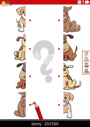 match halves of dogs pictures task coloring page Stock Vector Image ...