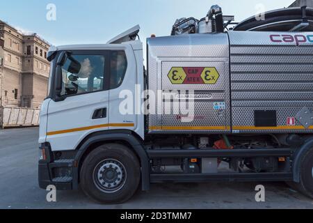 Septic truck, Genoa, Liguria, Italy, Europe Stock Photo