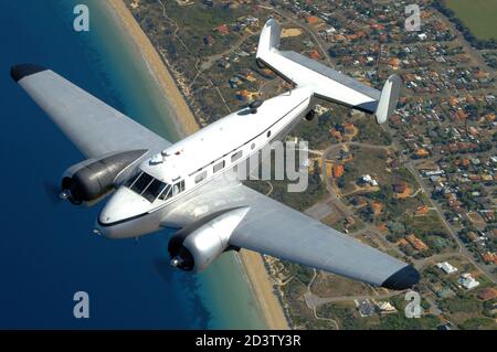 An air to air portrait of a 1930's Beech 18 twin engine transport ...