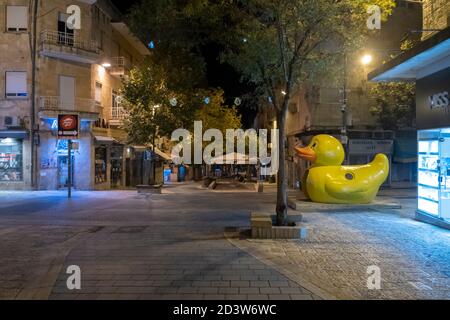 Ben Yehuda a major pedestrian street in central Jerusalem is seen empty in the evening during the outbreak of the coronavirus disease (COVID-19) in Israel Stock Photo