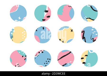 Collection of highlight story covers for social media.  Stock Vector