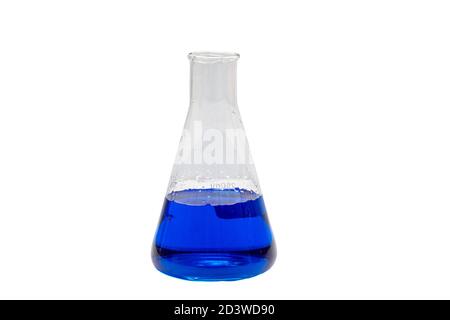 Laboratory equipment, Erlenmeyer Flask isolated on white background. Stock Photo